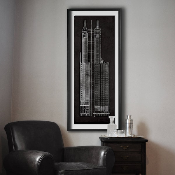 Chicago Carbide and Carbon Building Blueprint : Vintage Chicago Carbide and Carbon Building Blueprint poster print 1929 Giclee Print