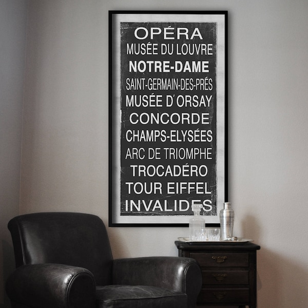 Paris Subway Sign Art : Paris Bus Scroll Opera Print Poster - Rustic Paris Vintage Bus Scroll Opera Subway Art print poster -