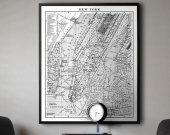 New York Map Print : Circa 1900 Map of New York Lithograph Giclee Print - Manhattan Map - New York City Map