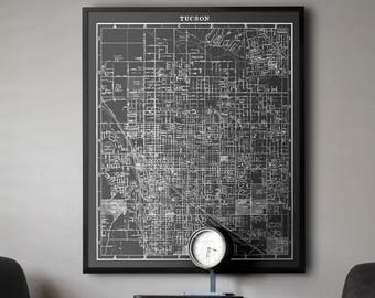 Tucson Map:  Tucson Map Print - Vintage Tucson Arizona Map Print Poster Circa 1950s