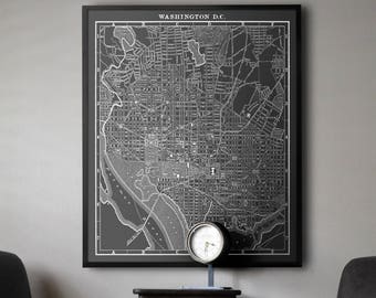 Washington DC Map : Black and white vintage Washington DC map print poster Circa 1891 - District of Columbia Map