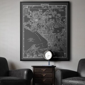 Kaart van Seattle: Vintage Seattle kaart print poster - Giclee Seattle kaart afdrukken Circa 1901 - Seattle Washington kaart