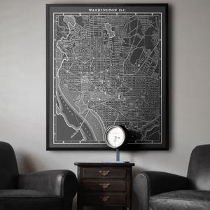 Kaart van Washington DC: Zwart-wit vintage Washington DC kaart print poster Circa 1891 - District of Columbia kaart