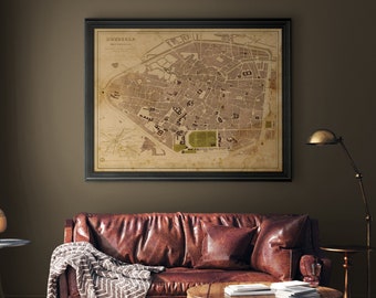 Brussels map print : Vintage Circa 1890 Brussels map print poster - Old Brussels Map - giclee print