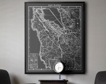 Mapa de San Mateo: Impresión de mapa vintage de San Mateo Circa 1934 - Impresión de mapa del condado de San Mateo