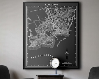 Santa-Cruz-Karte: Vintage Santa-Cruz-Karte-Druck - Alte Santa-Cruz-Kalifornien-Karte drucken - Kalifornien-Karte - Circa 1938