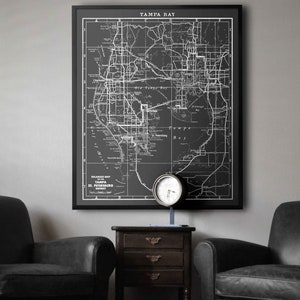 Tampa Bay kaart afdrukken poster: Vintage Tampa kaart afdrukken - Vintage Tampa Florida kaart - circa jaren 1950