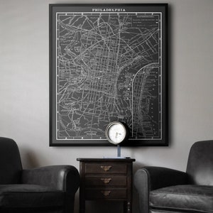 Philadelphia Karte: Schwarzweiße Vintage Philadelphia-Karte - Vintage Philadelphia-Karte um 1900