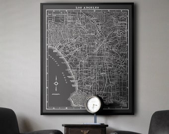 Los Angeles Map Print Version #2 : Noir et Blanc Los Angeles 1939 vintage grande carte imprimée affiche - vintage Los Angeles Map