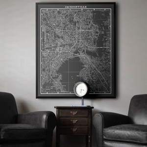Jacksonville kaart: Vintage Jacksonville kaart - Jacksonville Florida kaart afdrukken - Florida kaart - Giclee Print Circa jaren 1950