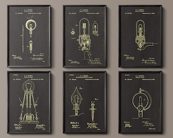 Patent Print Art : Edison Glühbirne Patent Dokument - Alte Patent Drucke - Vintage Patent Kunst - Edison Glühbirne Art - Patent Print Art Set