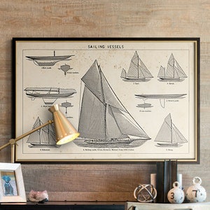 Sailboat Art :  Sailing Art - Nautical Art - Sailboat Print - Nautical Nursery - Boat Art - Vintage Sailboat - Sailboat blueprint