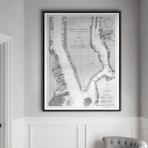 Mapa náutico de Nueva York : Vintage 20th C. Mapa de estudios náuticos - Mapa náutico del río Hudson - Arte náutico de Nueva York - Impresión náutica de Manhattan