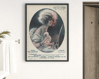 Decoración del baño - Impresión del baño Art Déco francés : Arte del tocador - Impresión del baño - Arte francés - Decoración de la pared de la imagen del baño - Circa 1925