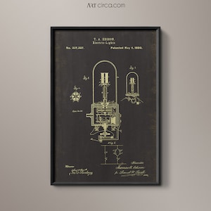 Old Patent Print #2: Vintage Edison Light Bulb Patent print poster - Edison Lightbulb Patent Document - Giclee Print - Circa 1880