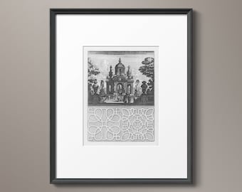 Vintage Garden Art #2 : 17th C. Baroque Architectural and Garden Elevation - Estate Garden Plans - Botanical Illustration -