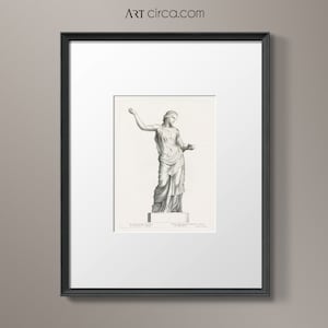 Disegno di figura antica n. 4: Incisione di statua - Decorazione della parete della galleria - Disegno di figura femminile - Statua del Palazzo di Versailles - Arte dell&#39;incisione antica