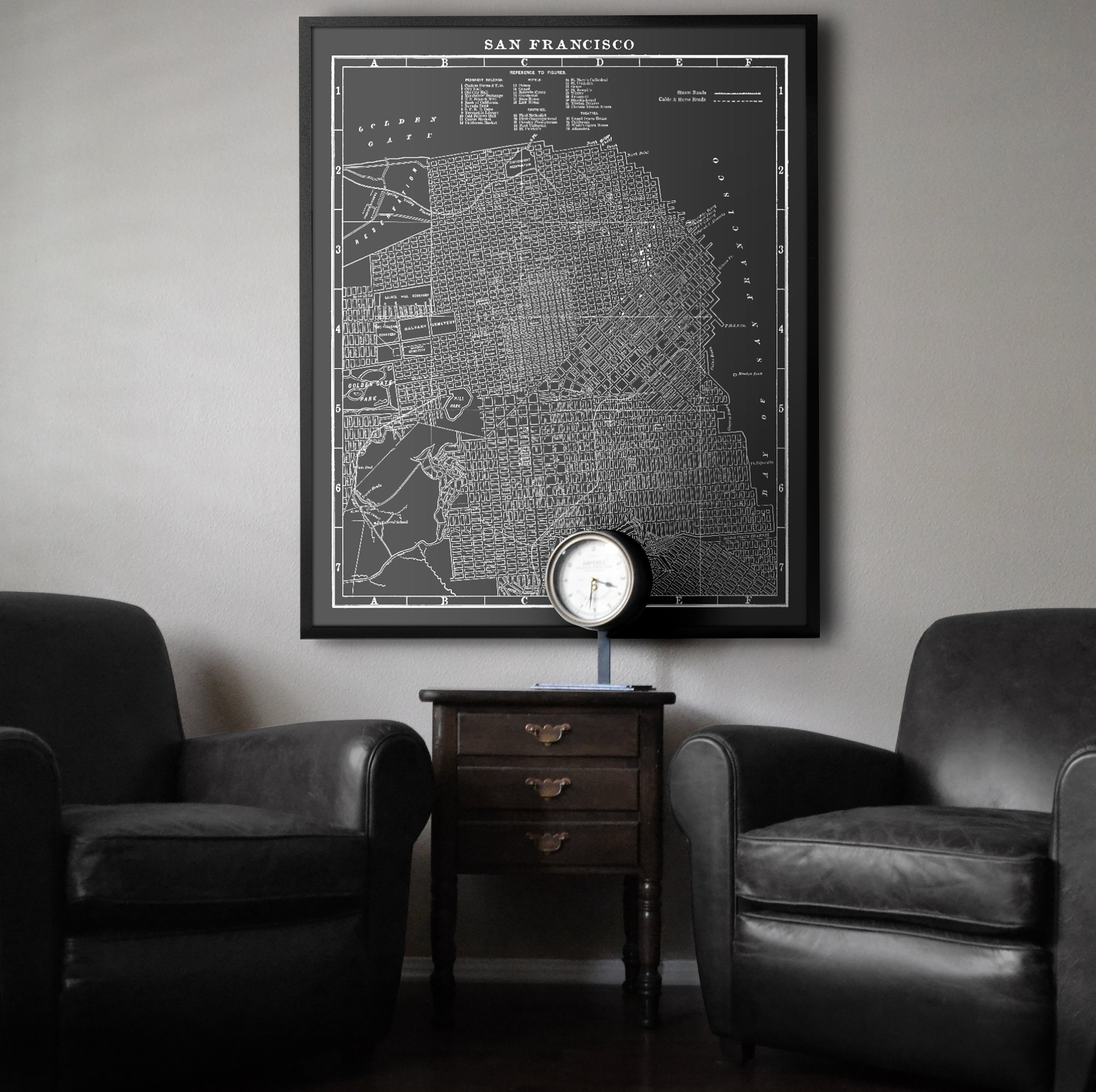 San Francisco Map  : Black and white vintage San Francisco map print poster Circa 1901 - Giclee Print