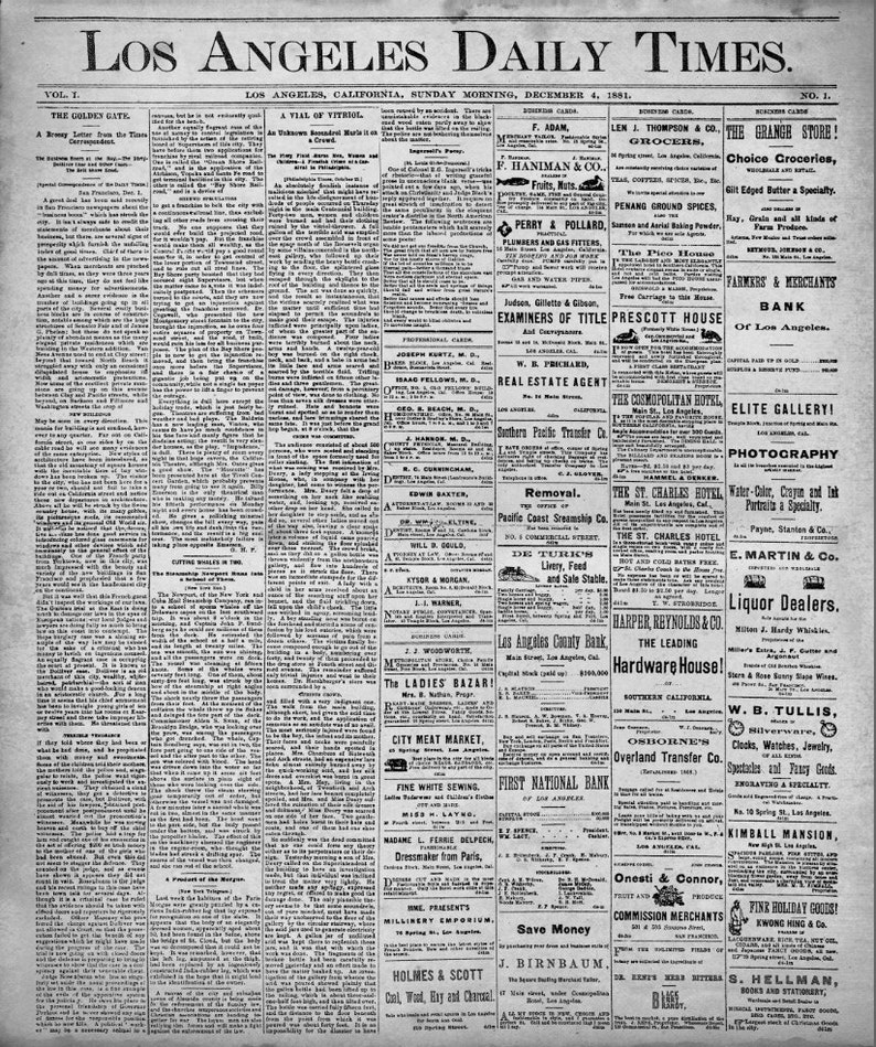 Los angeles times newspaper first issue vintage los angeles etsy
