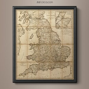 England Karte: Vintage Karte von England - Großbritannien Karte - Große England Karte - Alte England Karte - England Wandkarte - Circa 1786