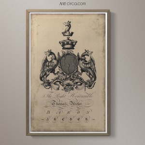 Coat of Arms Print #7 : Family Crest -  18th C. English Armorial Engravings print poster - Heraldy print