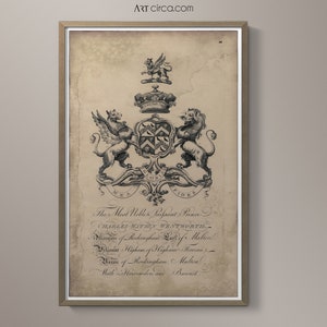 Coat of Arms Print #4 : Family Crest -  18th C. English Armorial Engravings print poster - Heraldy print