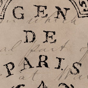 May include: A vintage-style image with the text "GEN DE PARIS" in black lettering on a beige background. The text is surrounded by decorative flourishes.