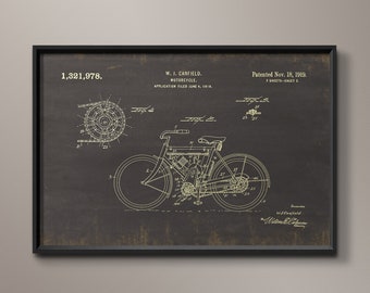 Motorrad Patent Druck: Canfield #2 Schwarz - Motorrad Patent Dokumentendruck - Vintage Motorrad Kunst - Motorrad Patent Kunst - Circa 1919