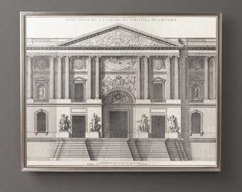 パリ、フランス、ルーブル美術館の眺め、1850年、リトグラフ、イラスト