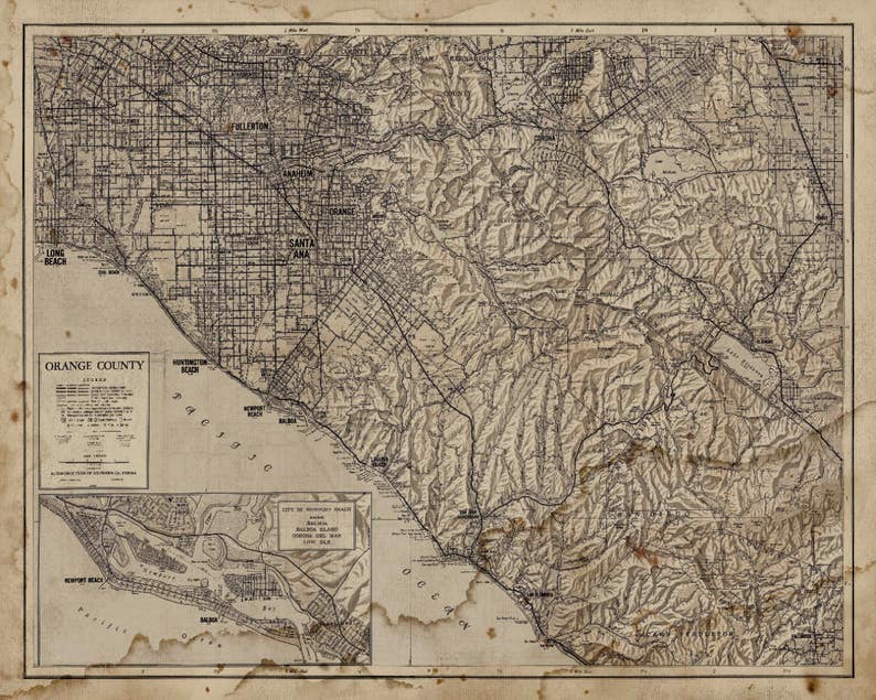 Orange County Map : Vintage Orange County map print Circa | Etsy