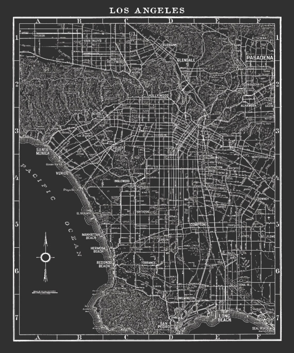 Los Angeles Map Print Version 2: Black and White Los Angeles | Etsy