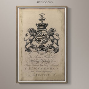 Coat of Arms Print #8 : Family Crest -  18th C. English Armorial Engravings print poster - Heraldy print