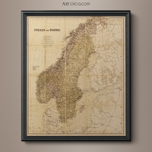 Mapa vintage de Suecia : Mapa vintage de Noruega - Mapa de Escandinavia - Mapa grande de Escandinavia - Mapa antiguo de Suecia - Mapa antiguo de Noruega - Circa 1900