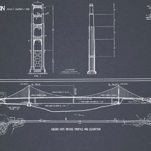 Golden Gate Bridge Blueprint : Vintage San Francisco Golden Gate Bridge ...