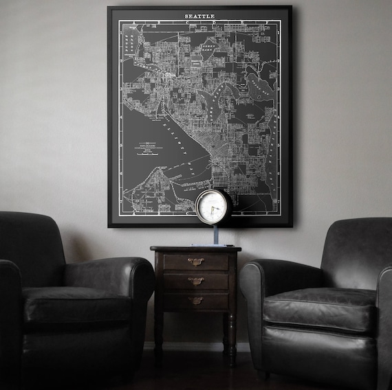 Seattle Map : Vintage Seattle map print poster - Giclee Seattle Map Print Circa 1901 - Seattle Washington Map