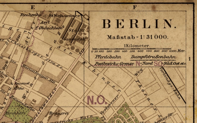 Berlin Map : Vintage Berlin map print Circa 1893 Berlin Germany Map Print Giclee Print image 5