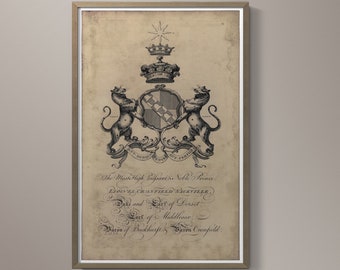 Coat of Arms Print #3 : Family Crest -  18th C. English Armorial Engravings print poster - Heraldy print