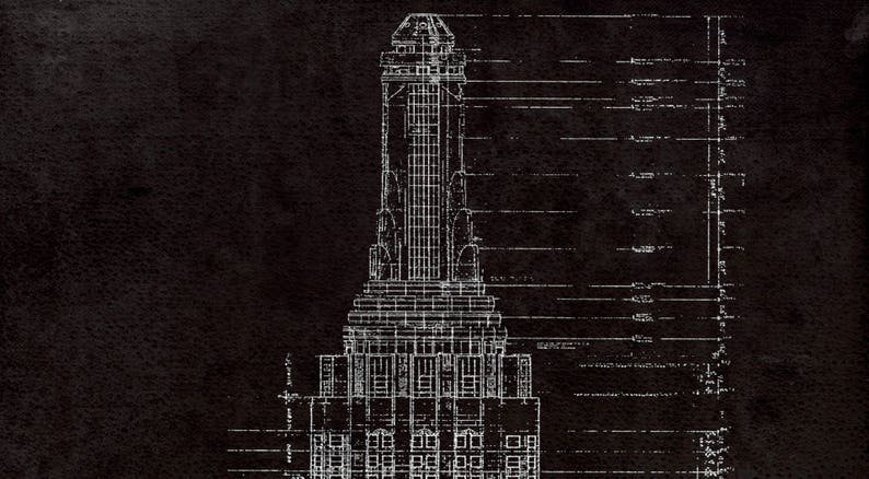 Empire State Building Blueprint Vintage rustic New York City Etsy