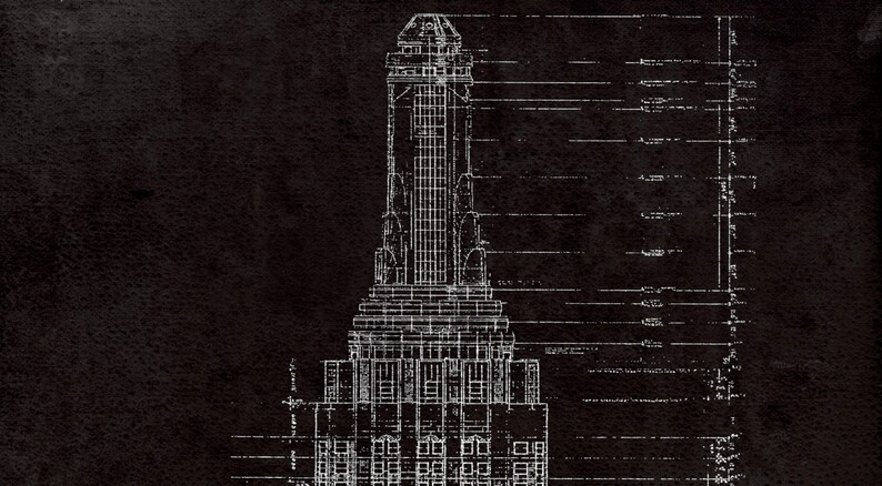 Empire State Building Blueprint Vintage rustic New York City Etsy