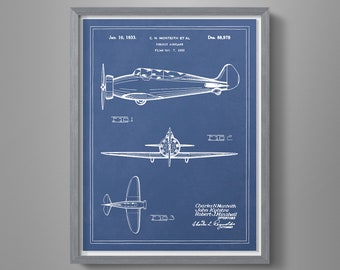 Kids Airplane Art - Airplane Patent Art - Airplane Wall Art - Nursery Room Airplane Print -  Vintage Travel Blueprint Art