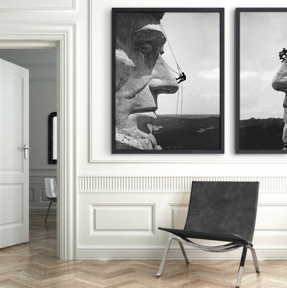 Abraham Lincoln Art : Americana Art - Mount Rushmore Print  - President Art - Gutzon Borglum- Mount Rushmore Repair 1962 - Presidential Art