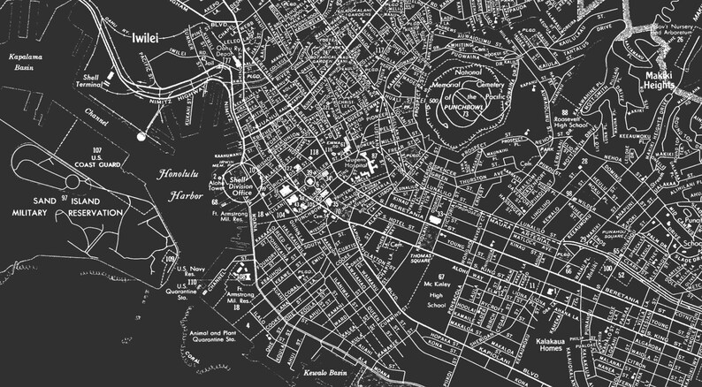 Honolulu Map : Black and White Vintage Honolulu Map Print - Etsy