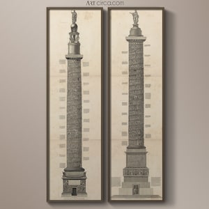 Trajan&#39;s Column Etchings Print :  Vintage Trajan&#39;s Column Etchings drawing print poster 18th-century