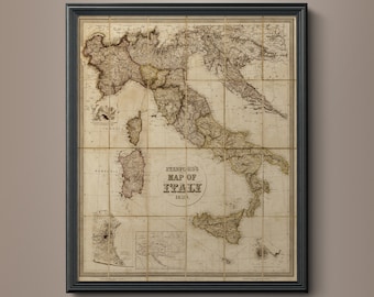 Italy Map Print : Vintage Stanford's 1859 Map of Italy - Vintage Italy Map - Giclee Italy Map Print - Large Italy Map -