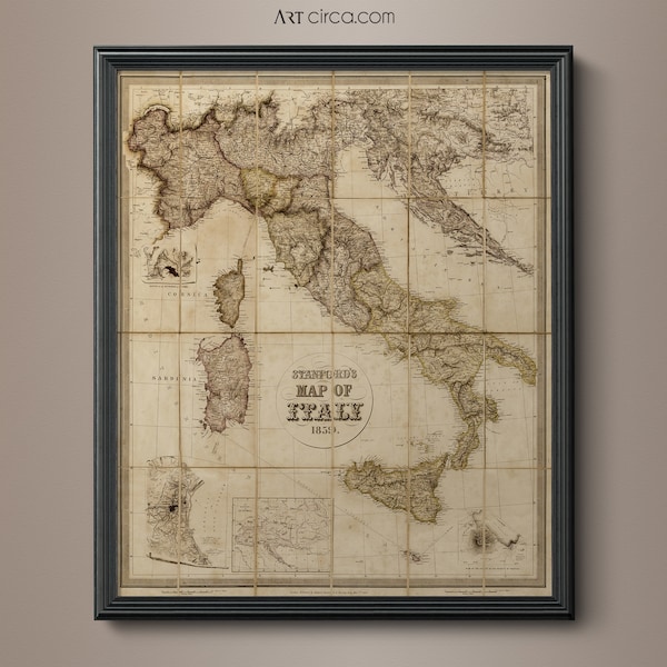 Italy Map Print : Vintage Stanford's 1859 Map of Italy - Vintage Italy Map - Giclee Italy Map Print - Large Italy Map -