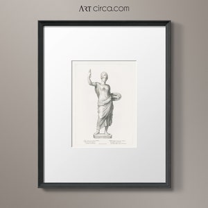 Arte dell&#39;incisione della statua n. 2: Arte parigina del XVII secolo - Arte figurativa - Arte classica - Stampa statua femminile - Decorazione da parete della galleria - Arte in bianco e nero