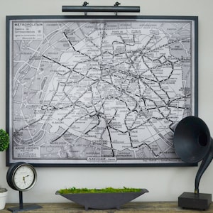 Mapa metra w Paryżu: Vintage 1950 Paryż Francja Mapa metra paryskiego Guilmin's - Mapa metra w Paryżu - Wydruk giclee