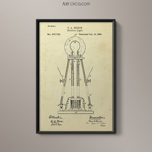 Vintage Patent Print #4 : Vintage Edison Light Bulb Patent print poster - Edison Lightbulb Patent Document - Giclee Print Circa 1881