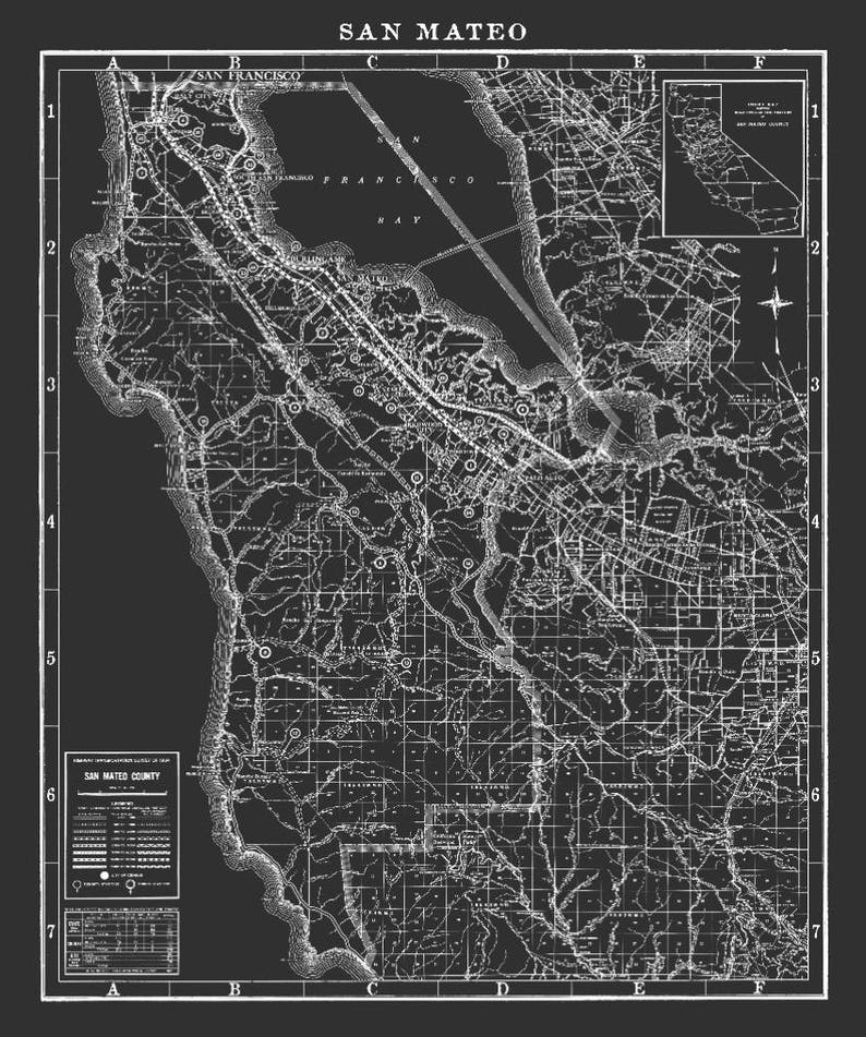 San Mateo Map Vintage San Mateo Map Print Circa 1934 San Etsy