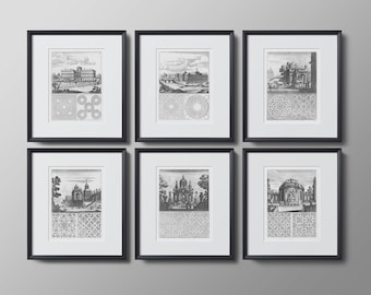 Architectural Art Set : 17th C. Baroque Architectural and Garden Elevation Collection - Architectural print Set - Antique Architecture Art